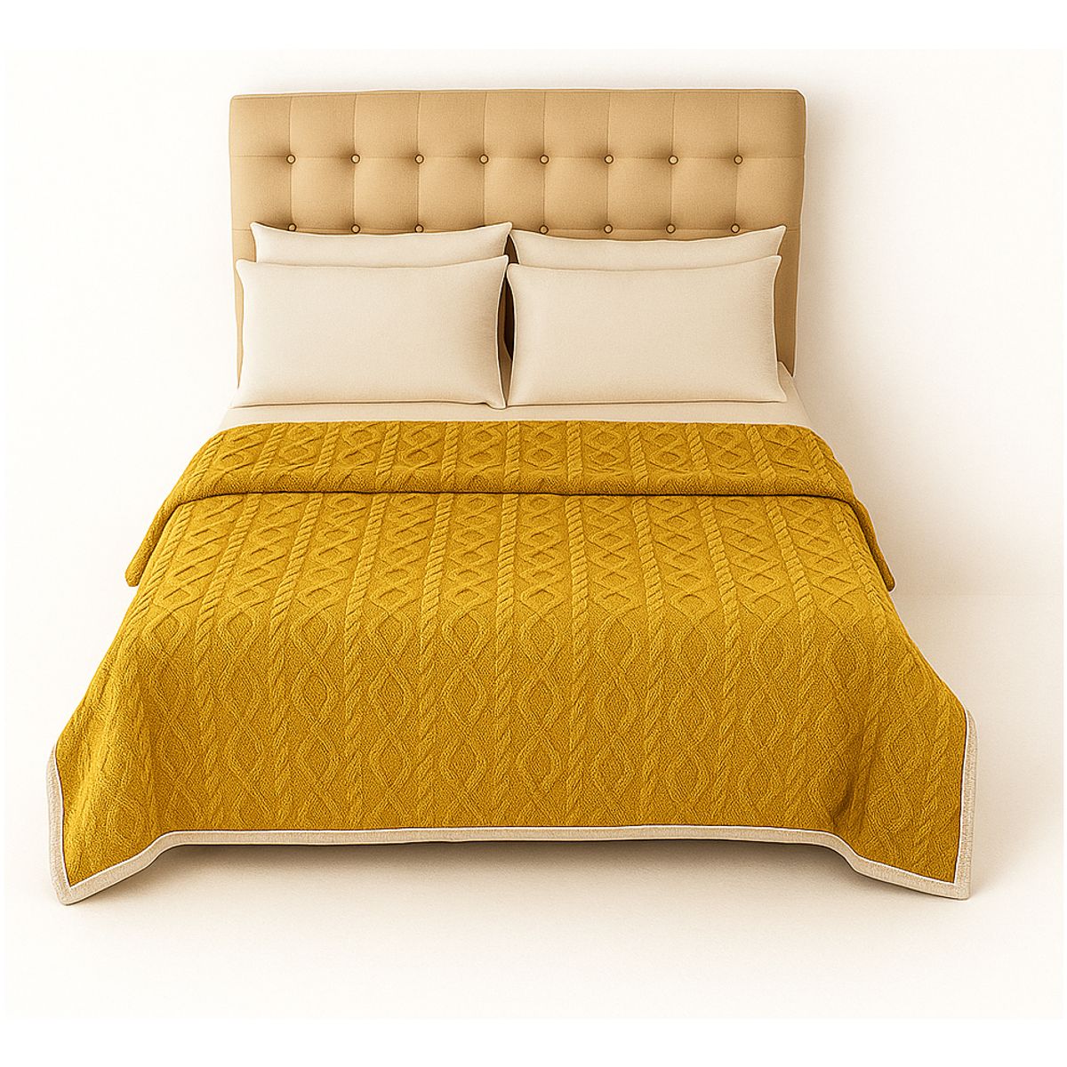 ARMONIA - Cobija Sherpa amarilla 160x220 diseño geométrico microfibra premium