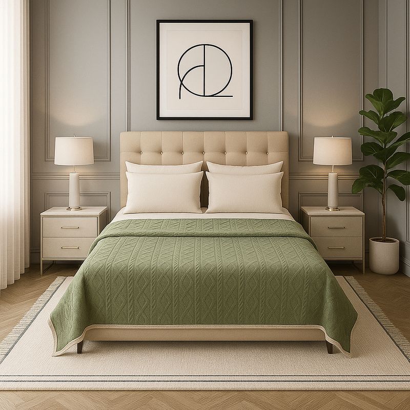ARMONIA - Frazada Sherpa verde claro 160x220 patrón geométrico doble faz dormitorio