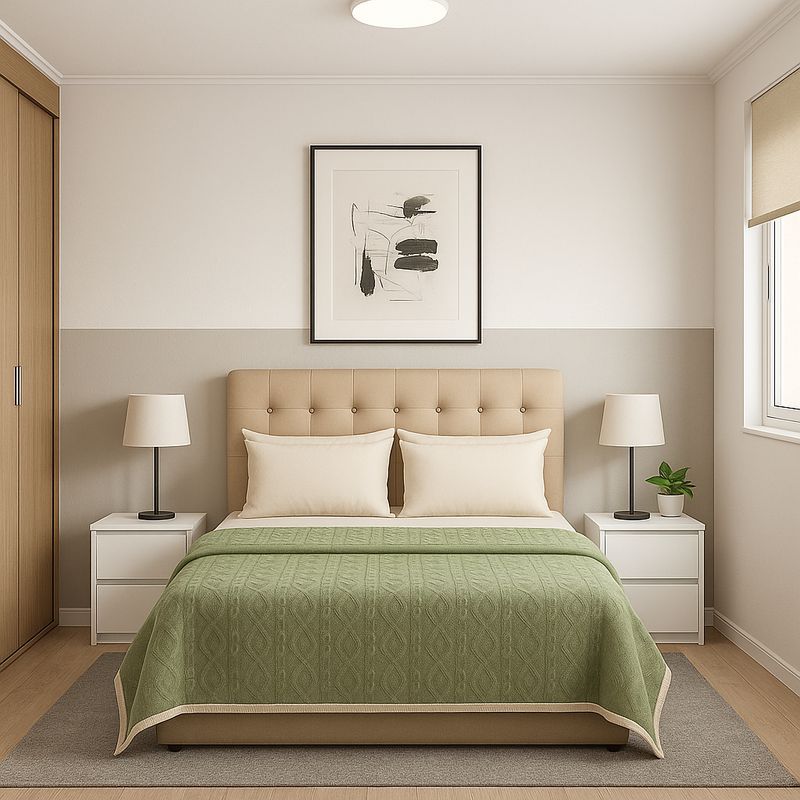 ARMONIA - Manta reversible Sherpa 160x220 diseño geométrico verde claro hogar moderno