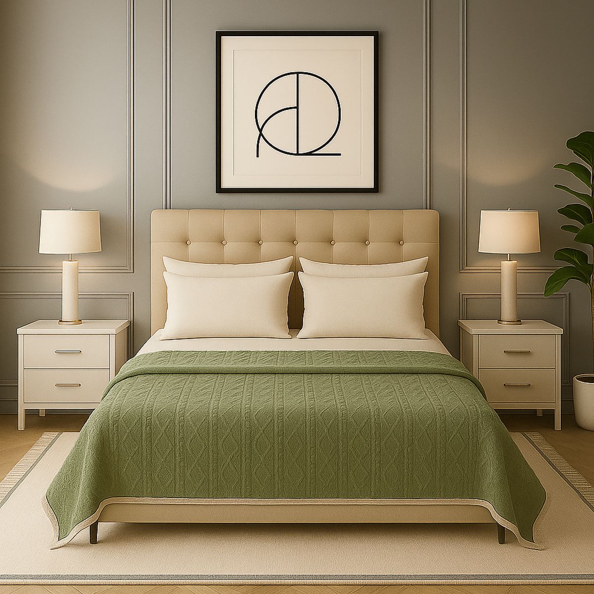 ARMONIA - Cobija Sherpa verde claro 160x220 diseño geométrico microfibra premium