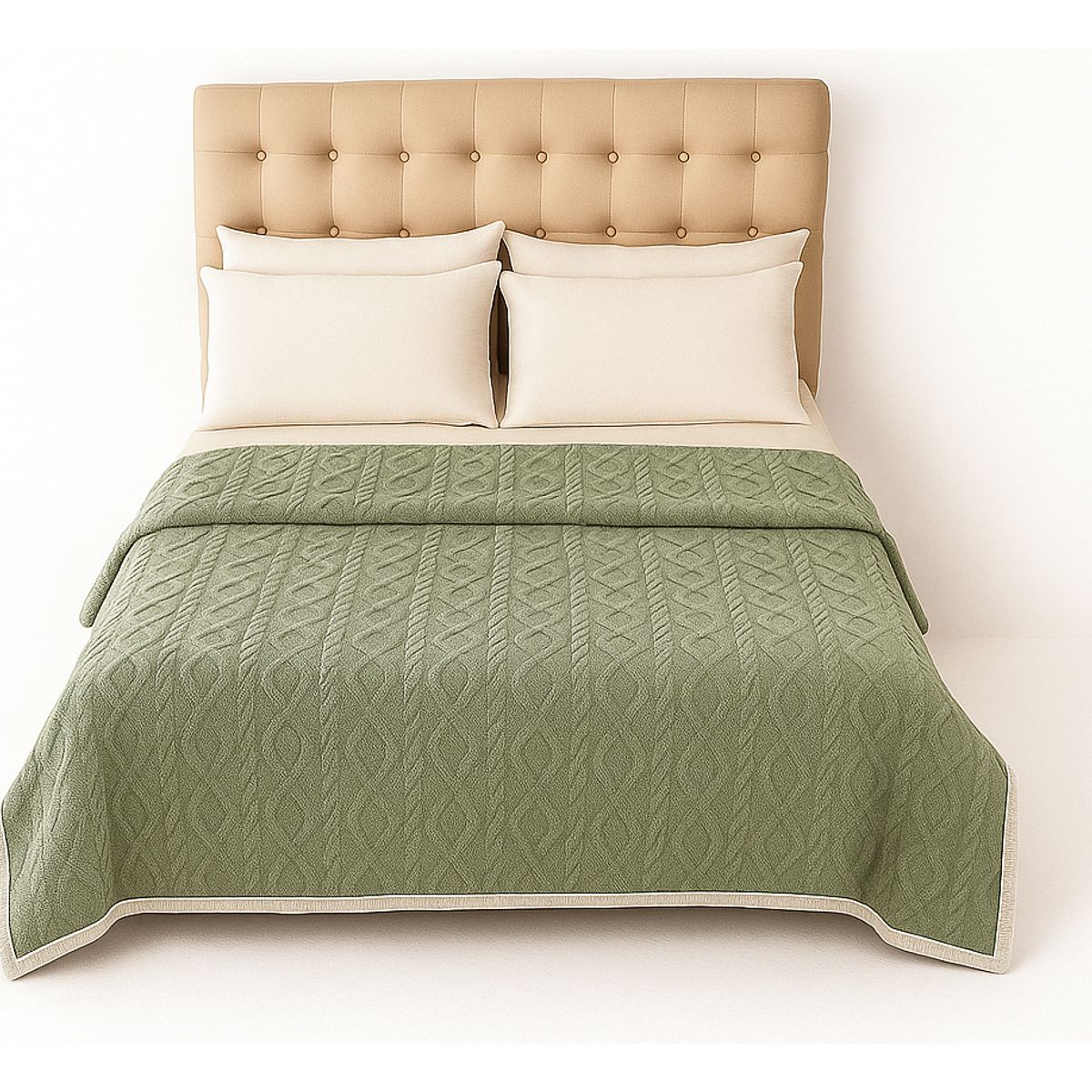 ARMONIA - Cobija Sherpa verde claro 160x220 diseño geométrico microfibra premium