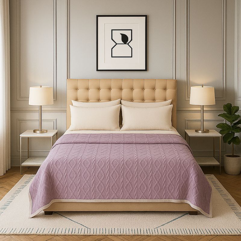 ARMONIA - Cobertor Sherpa lila diseño geométrico 160x220 doble faz confortable