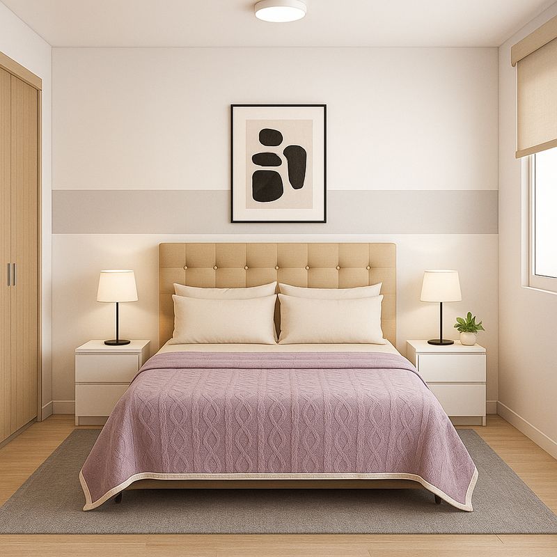 ARMONIA - Frazada Sherpa diseño geométrico lila 160x220 ultra suave living CL
