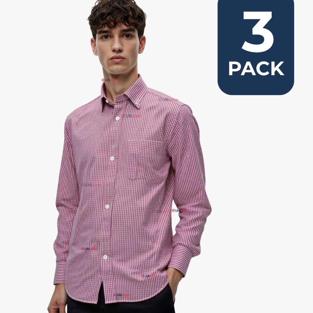 UTILISIMO - Pack 3 Camisa Huaso Cuadrillé Algodón Niño Juvenil Color Rojo