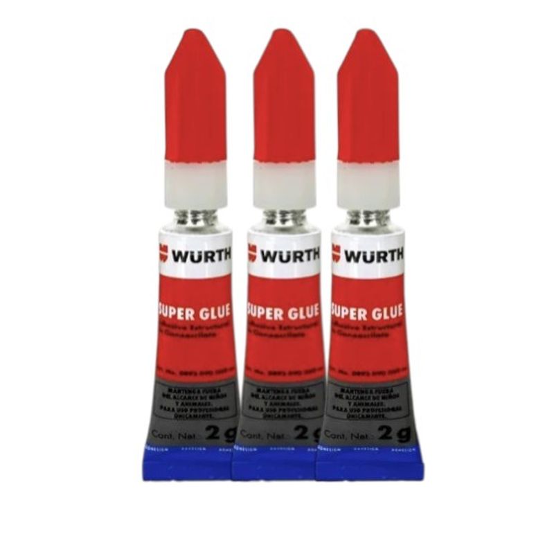 WURTH - Pack x3 Gotita SuperGlue Wurth Adhesivo 2ml Color Blanco