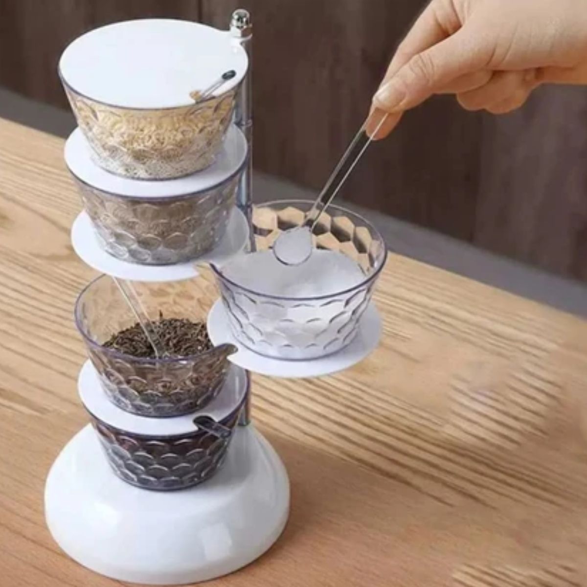 CRUSEC - Condimentero Giratorio Especiero 5 Niveles Con Base Soporte