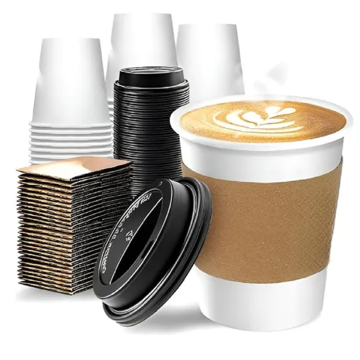 PASTELERIUSCL - 50 Vasos Para Cafe Vasos Polipapel C/tapa+manga 10oz/ 296ml