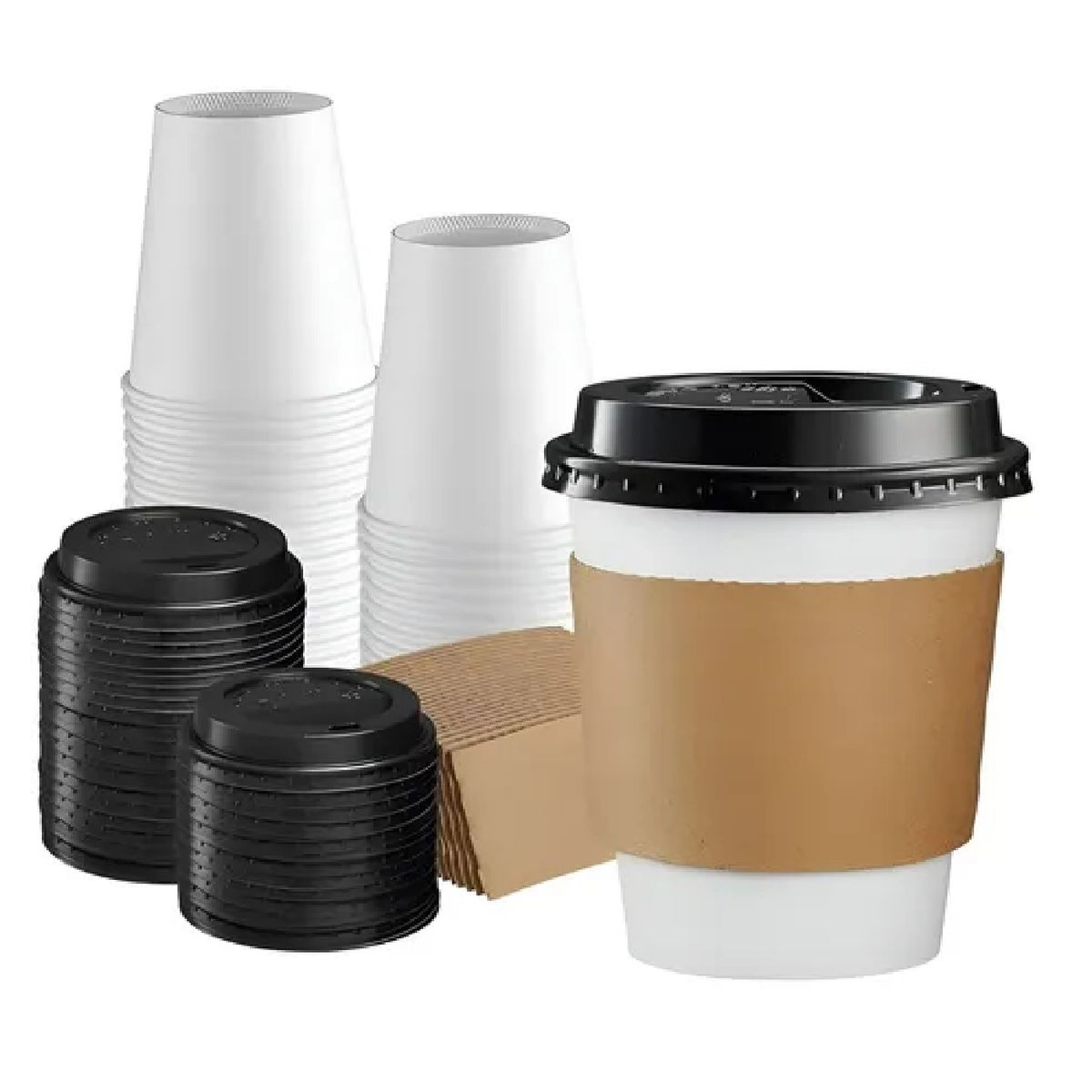 PASTELERIUSCL - 100 Vasos Para Cafe Vasos Polipapel C/tapa+manga 10oz/ 296ml