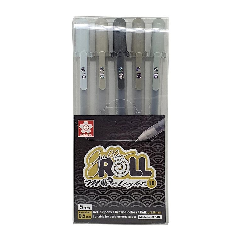 Lapices Gel Gelly Roll Moonlight 5 Col Grises
