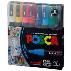 UNI POSCA - Marcador Set 8 Colores 3M (0.9 mm-1.3mm)