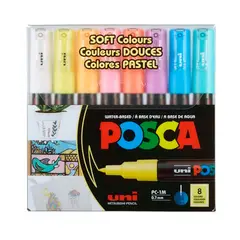 UNI POSCA - Marcador set 8 Colores Pastel 1M (0.7mm)