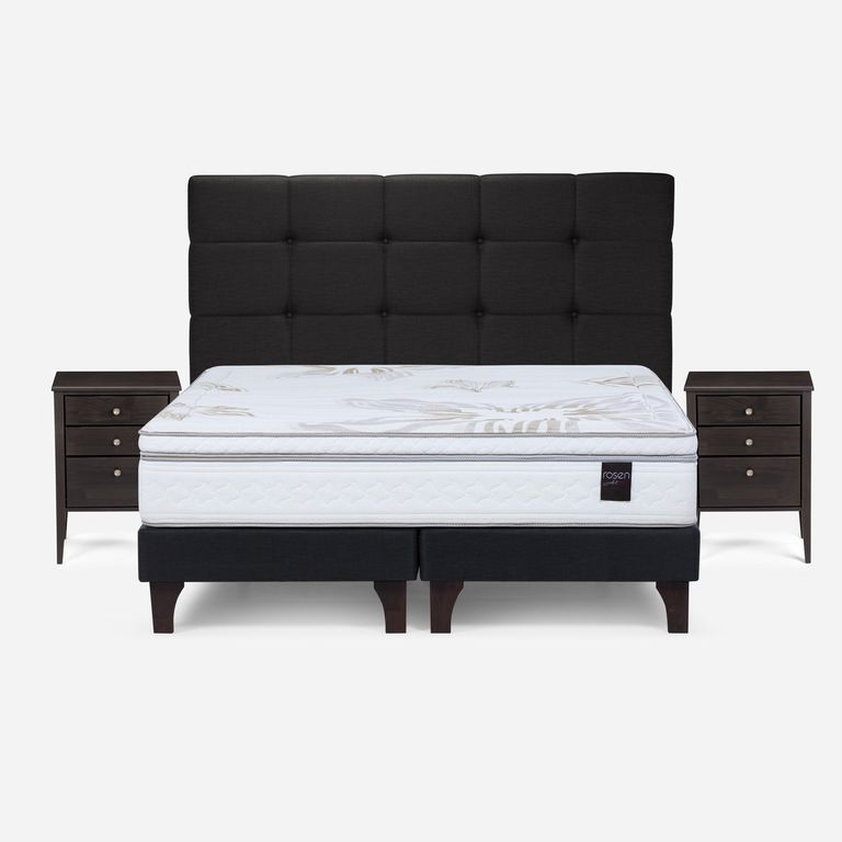 Cama Europea Art 4 2 Plazas x 2.00mt Base Dividida + Respaldo + 2 Veladores