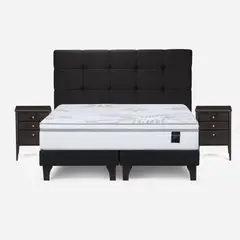 ROSEN - Cama Europea Art 4 2 Plazas + Respaldo + 2 Veladores