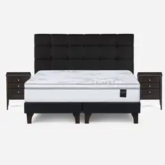 ROSEN - Cama Europea Art 4 King + Respaldo + 2 Veladores