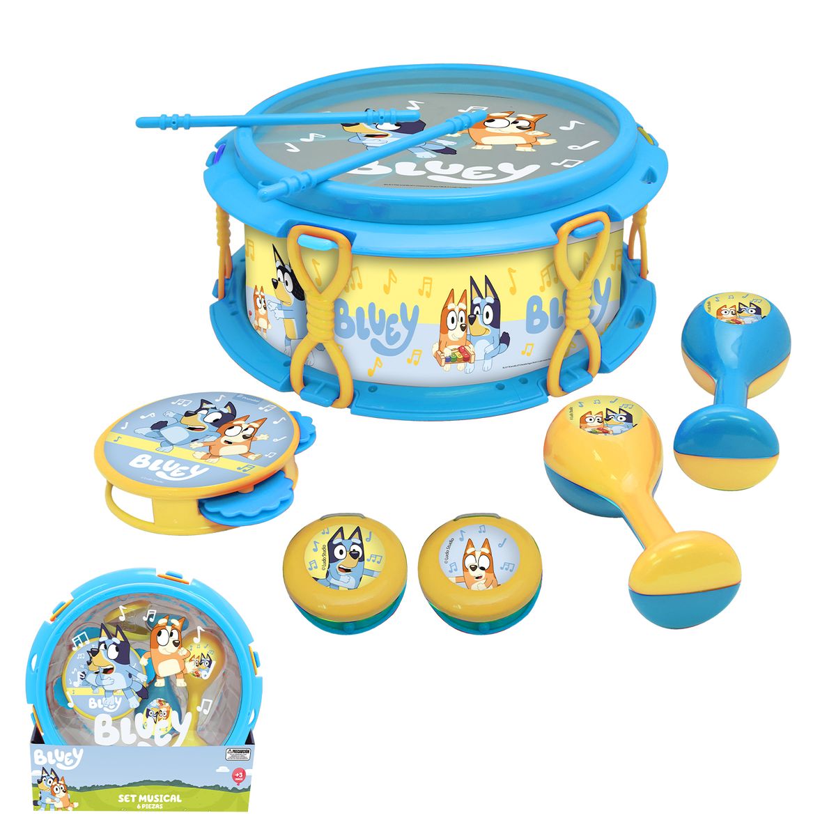 BLUEY - Set Musical En Tambor 6 Instrumentos Bluey