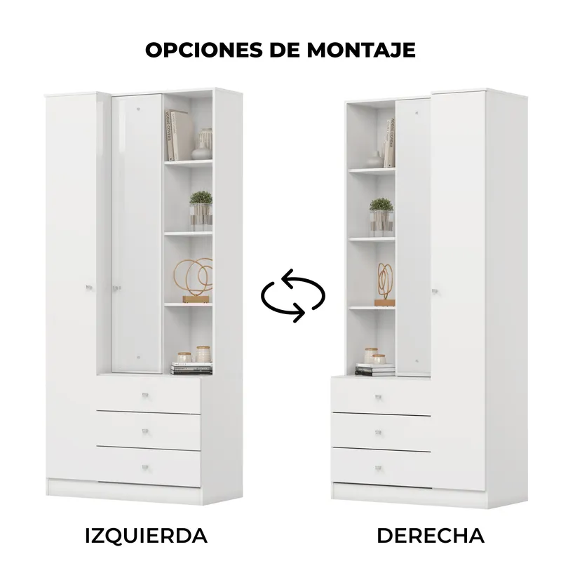 HOME MOBILI - Closet Cristal 2 Puertas Blanco con Espejo