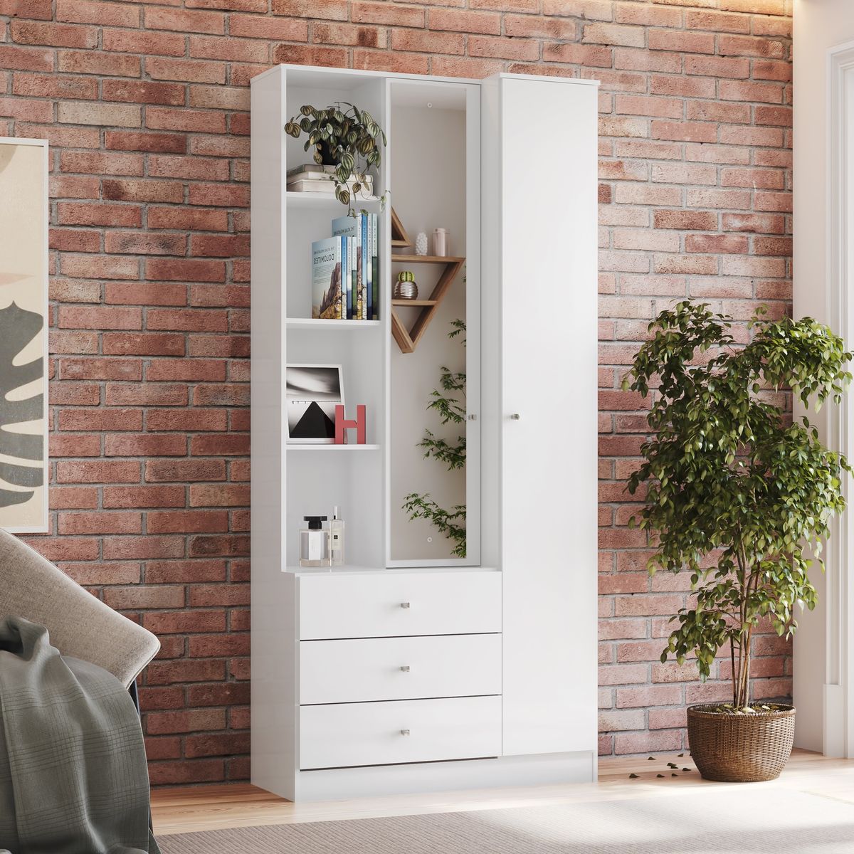 HOME MOBILI - Closet Cristal 2 Puertas Blanco con Espejo
