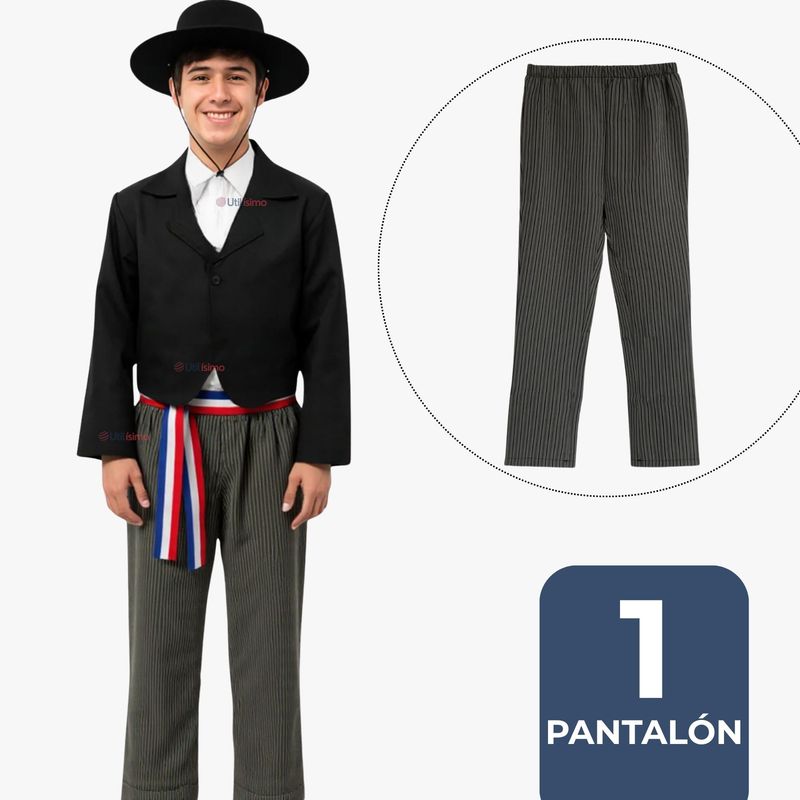 UTILISIMO - Pantalón Huaso Juvenil Gris con Rayas Fiestas Patrias