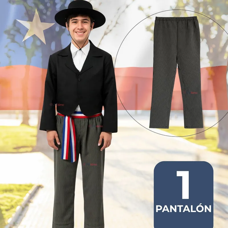 UTILISIMO - Pantalón Huaso Juvenil Gris con Rayas Fiestas Patrias