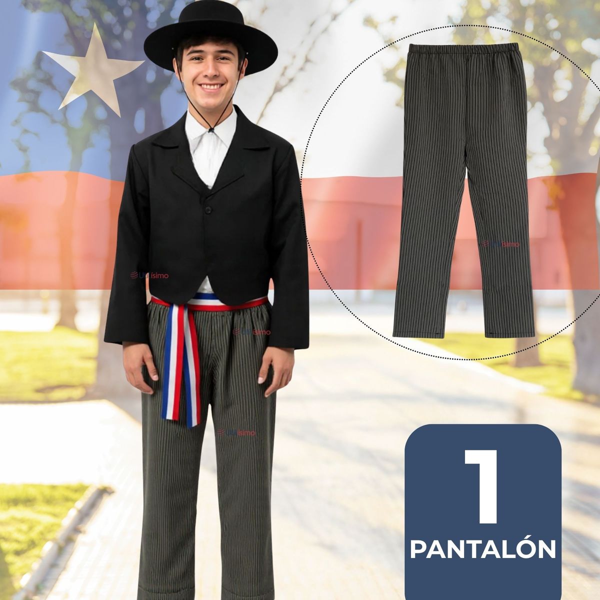 UTILISIMO - Pantalón Huaso Juvenil Gris con Rayas Fiestas Patrias