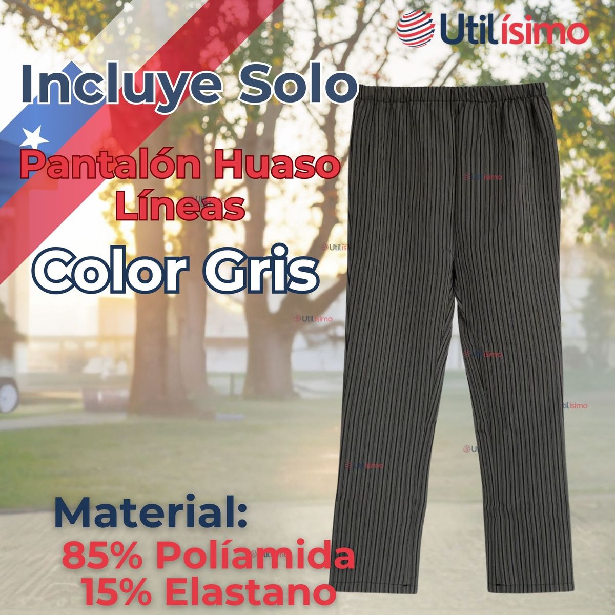 UTILISIMO - Pantalón Huaso Juvenil Gris con Rayas Fiestas Patrias