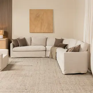 AMOBLE - Sofa Seccional Helga Lino Beige La Amoblé