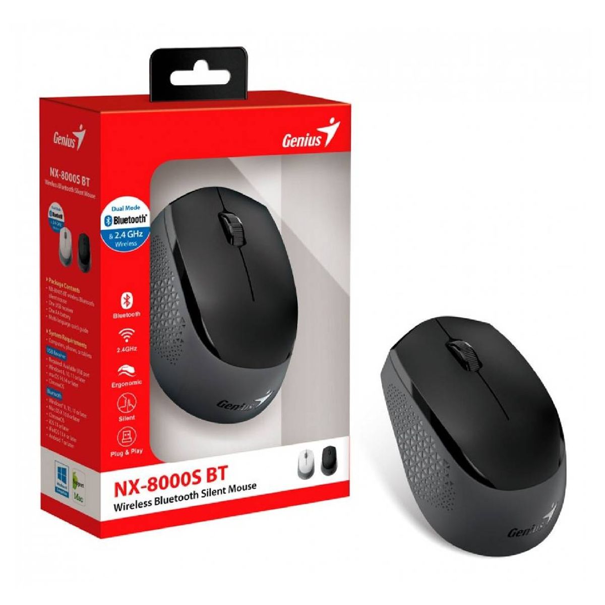 GENIUS - Mouse Inalambrico Genius NX-8000S BT Silent Negro