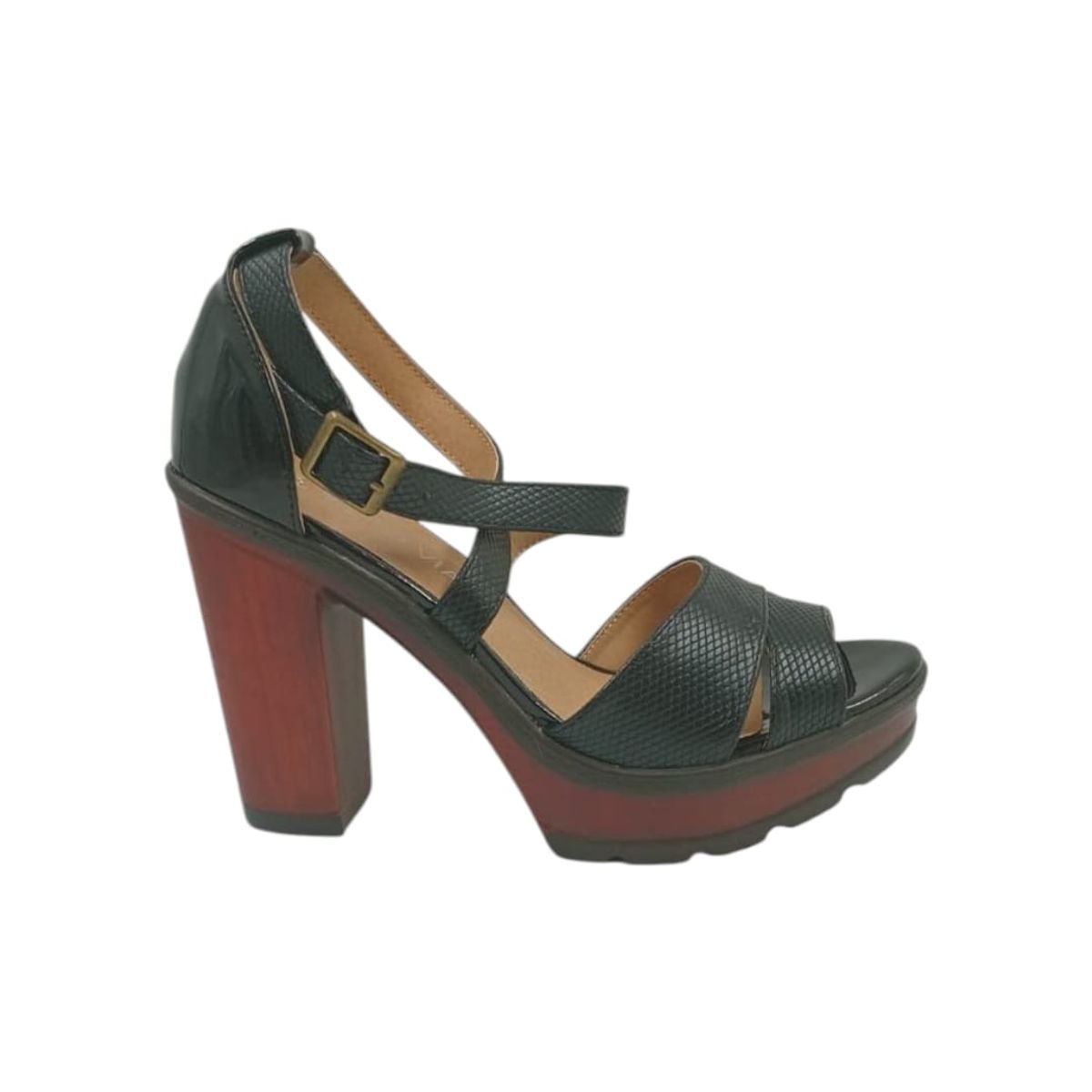 HERIEL - Sandalia Negra Taco Alto