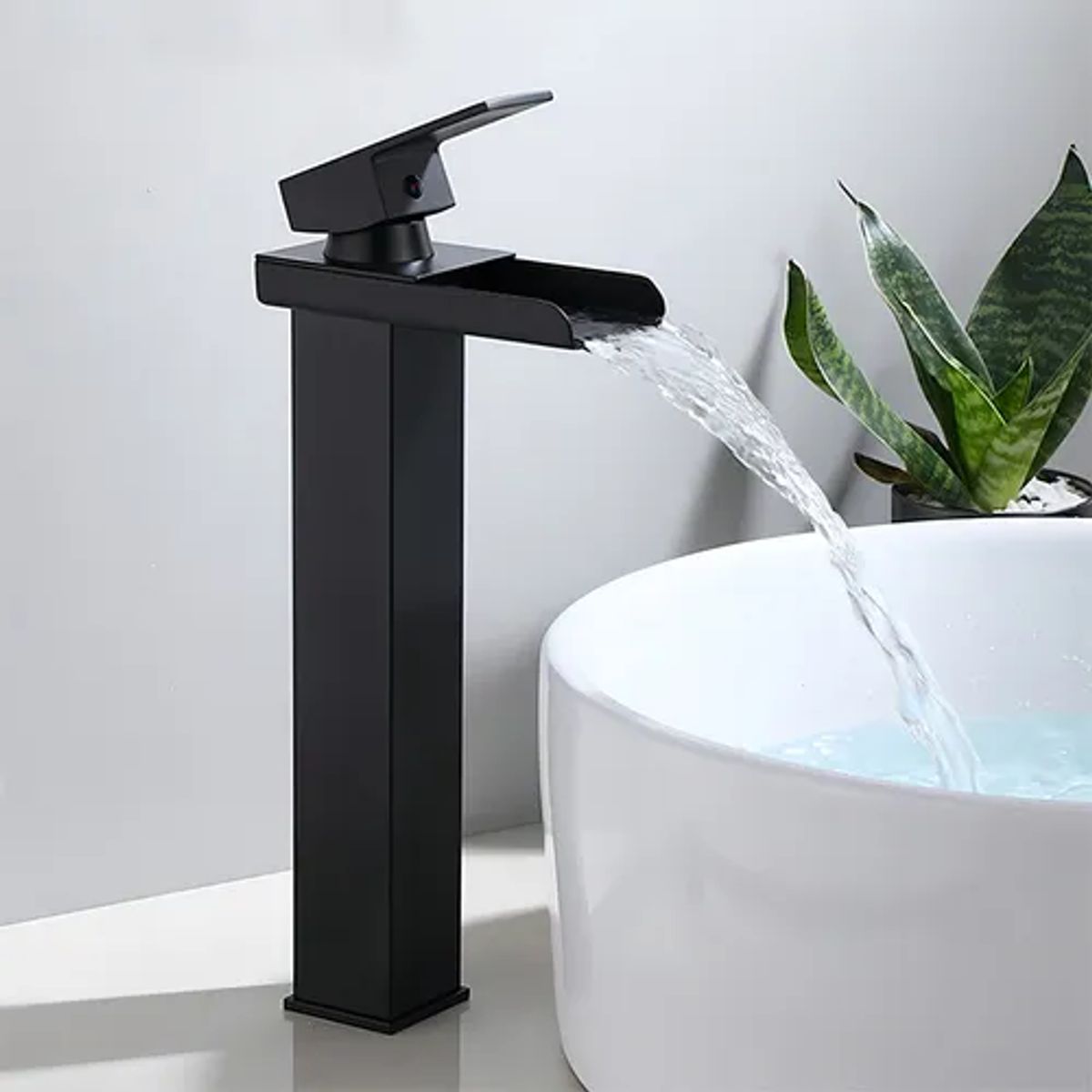 GENERICO - Llave Monomando Lavamanos Lavatorio Alta Cascada Negro