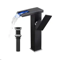 GENERICO - Grifo Lavabo Baño Led Luz Cambiante 3 Colores Llave Lavabo Negro