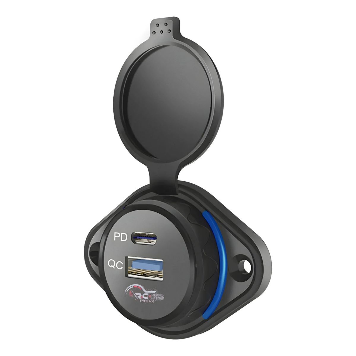 GENERICO - Cargador Carga Rápida 1 Usb 1 Type C 12-24v Sobrepuesto Luz Azul 1865