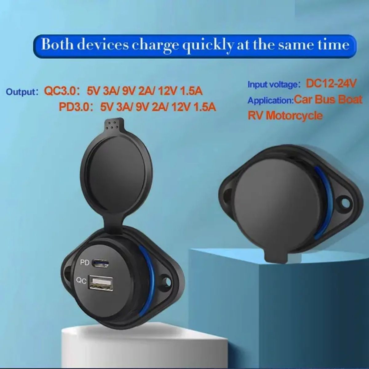 GENERICO - Cargador Carga Rápida 1 Usb 1 Type C 12-24v Sobrepuesto Luz Azul 1865