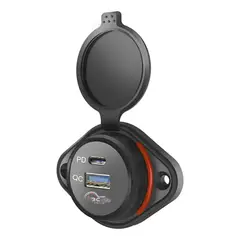 GENERICO - Cargador Carga Rápida 1 Usb 1 Type C 12-24v Sobrepuesto Luz Roja 1866