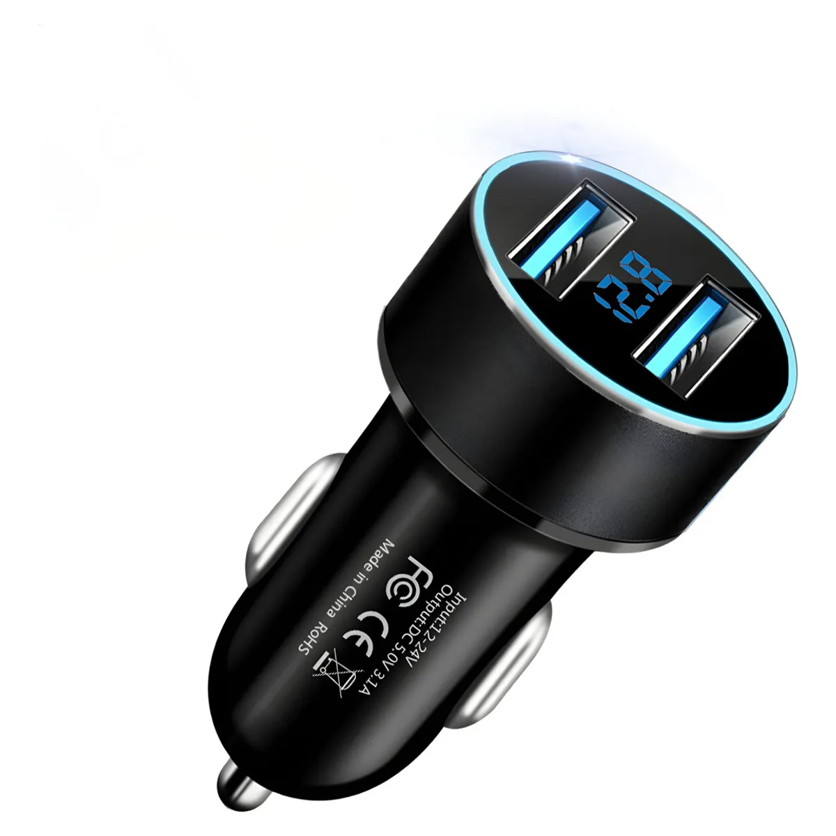 GENERICO - Cargador Auto 2Usb 31a Con Voltímetro 12-24v Adaptador Surtido cc321