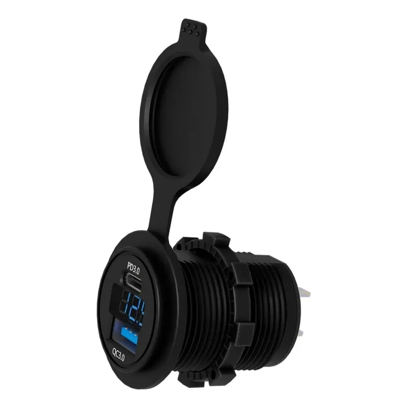 GENERICO - Cargador Doble Usb 18w Type C 30w Con Voltimetro 12-24v