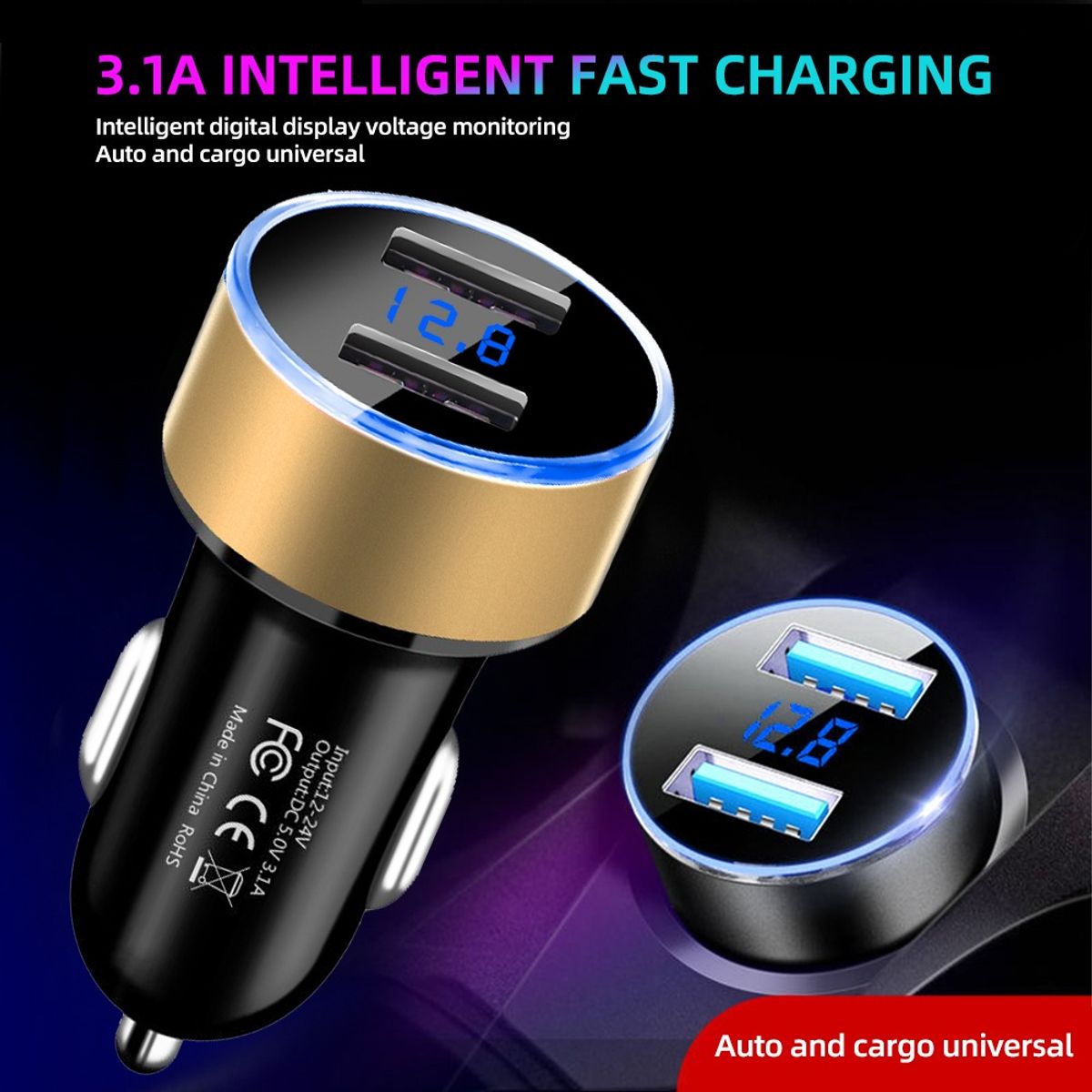 GENERICO - Cargador Auto Doble Usb 31a Voltímetro 12-24v Adaptador Surtido cc321