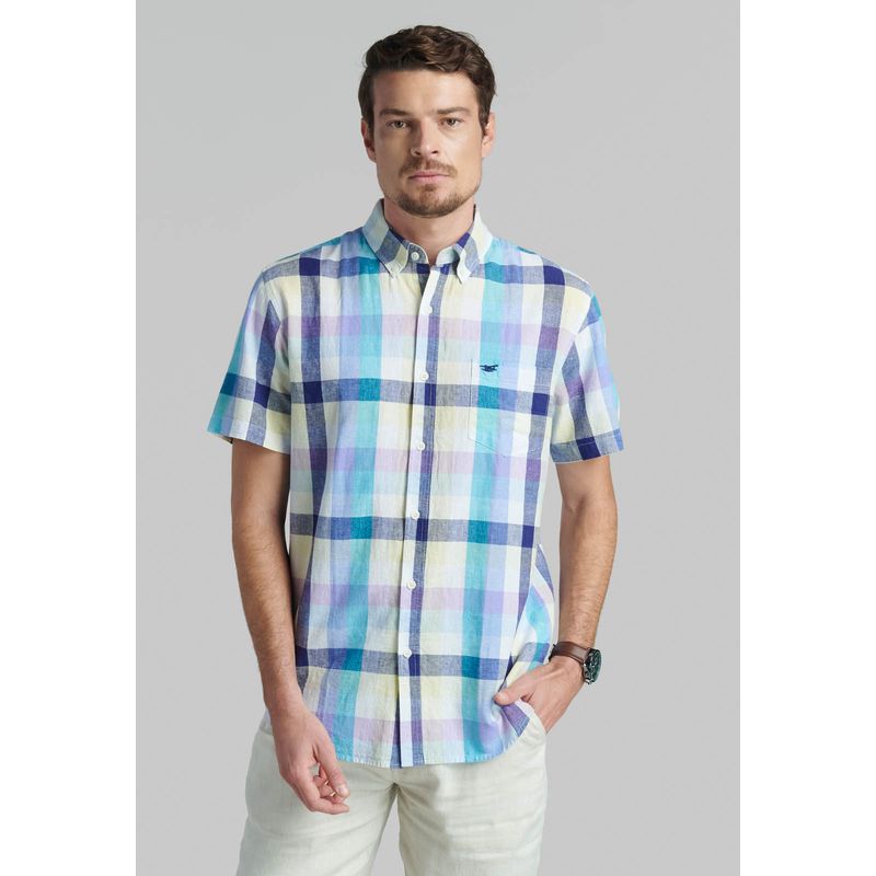 FEROUCH - Camisa Lino Cuadros Morado Ferouch