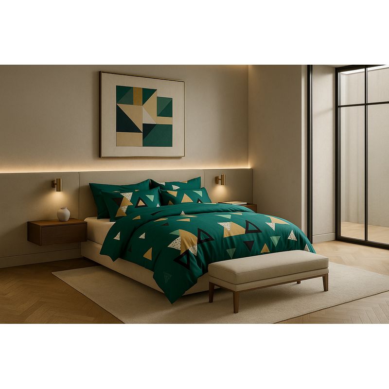 ARMONIA - Set de sábanas 15 plazas 800 hilos estampado triángulos moderno 828
