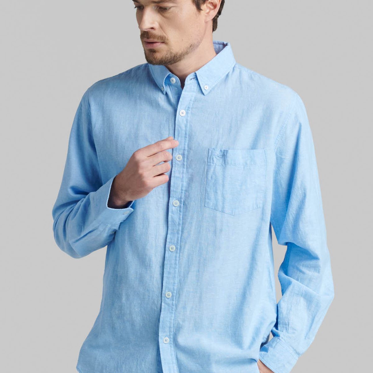 FEROUCH - Camisa Sport Lino Lowell Celeste Ferouch