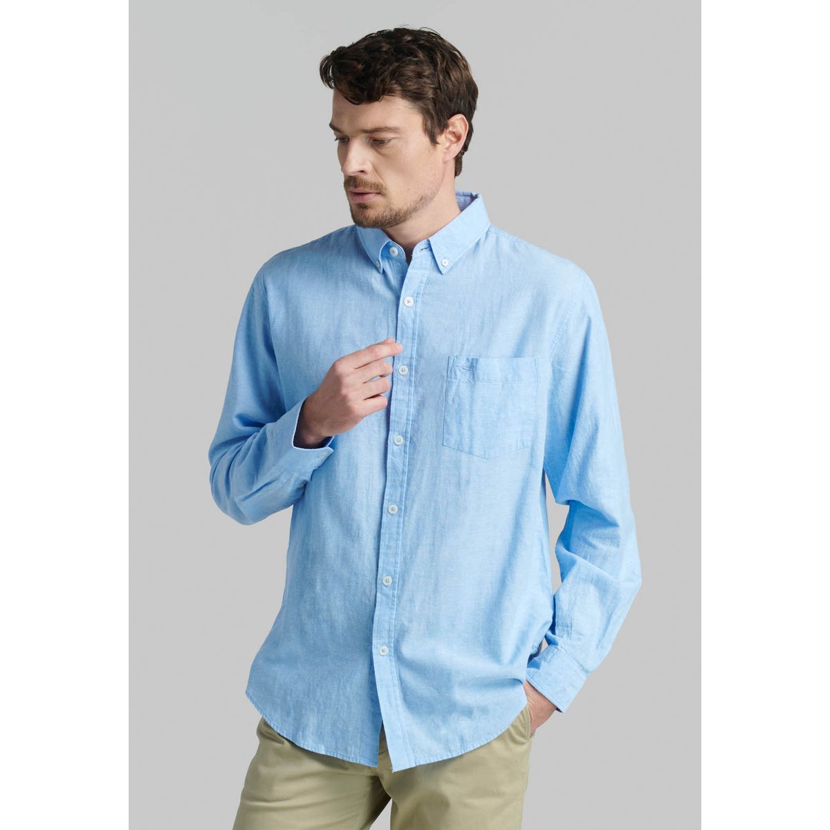 FEROUCH - Camisa Sport Lino Lowell Celeste Ferouch