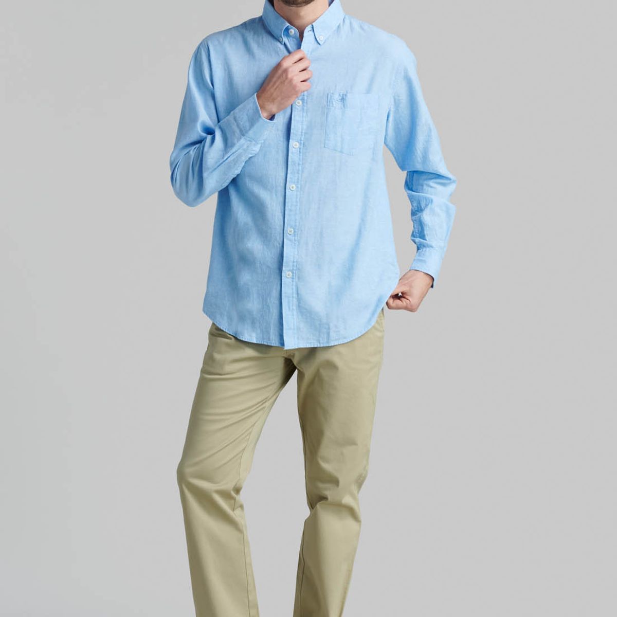 FEROUCH - Camisa Sport Lino Lowell Celeste Ferouch