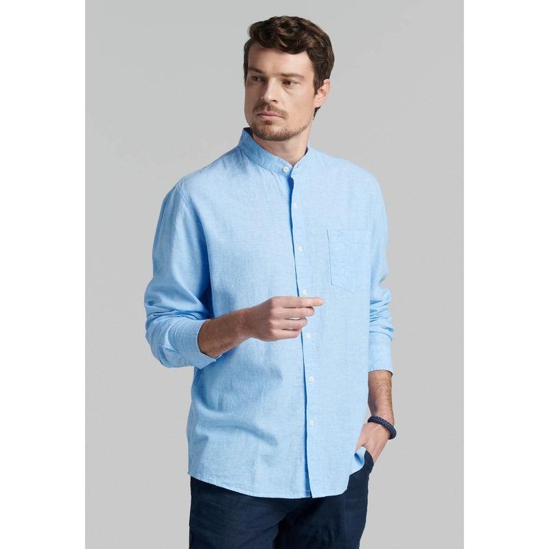 FEROUCH - Camisa Cuello Mao Lino Midland Celeste Ferouch