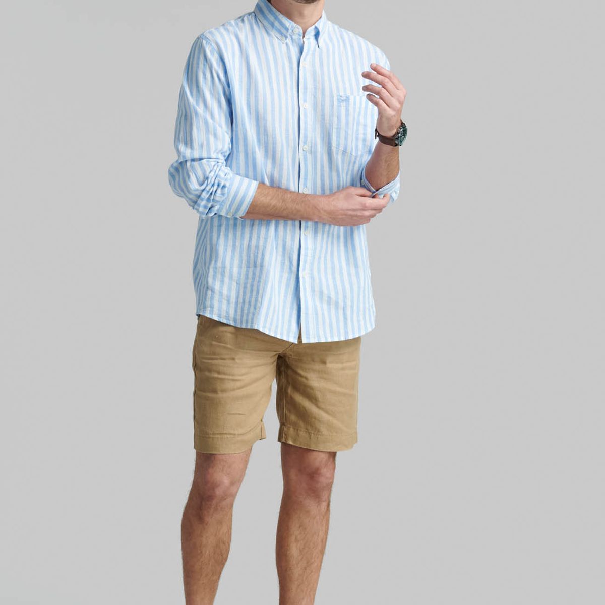 FEROUCH - Camisa Lino Listada Omaga Celeste Ferouch