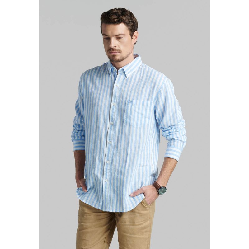 FEROUCH - Camisa Lino Listada Omaga Celeste Ferouch