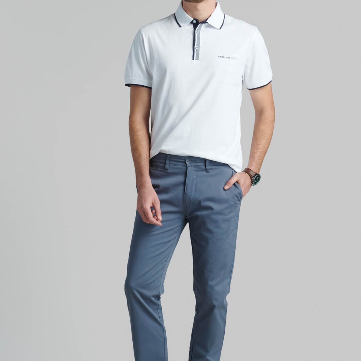 FEROUCH - Pantalón Twill Slim /31 Business Gris Ferouch