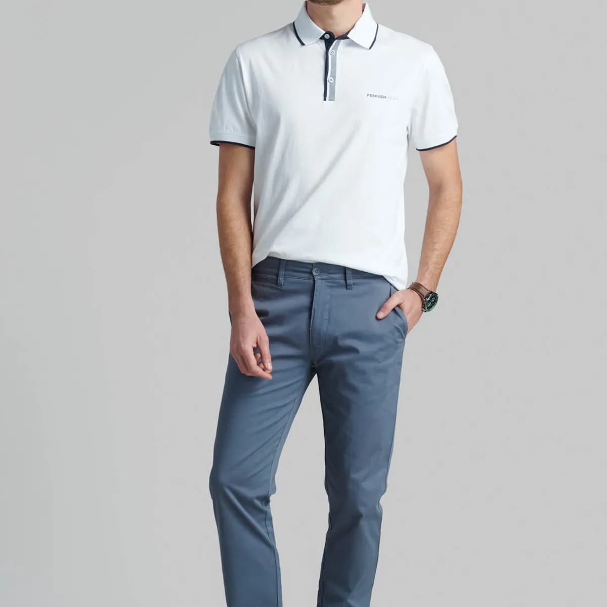 FEROUCH - Pantalón Twill Slim /31 Business Gris Ferouch