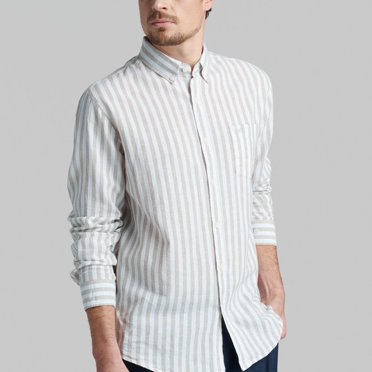 FEROUCH - Camisa Lino Listada Omaga Beige Ferouch