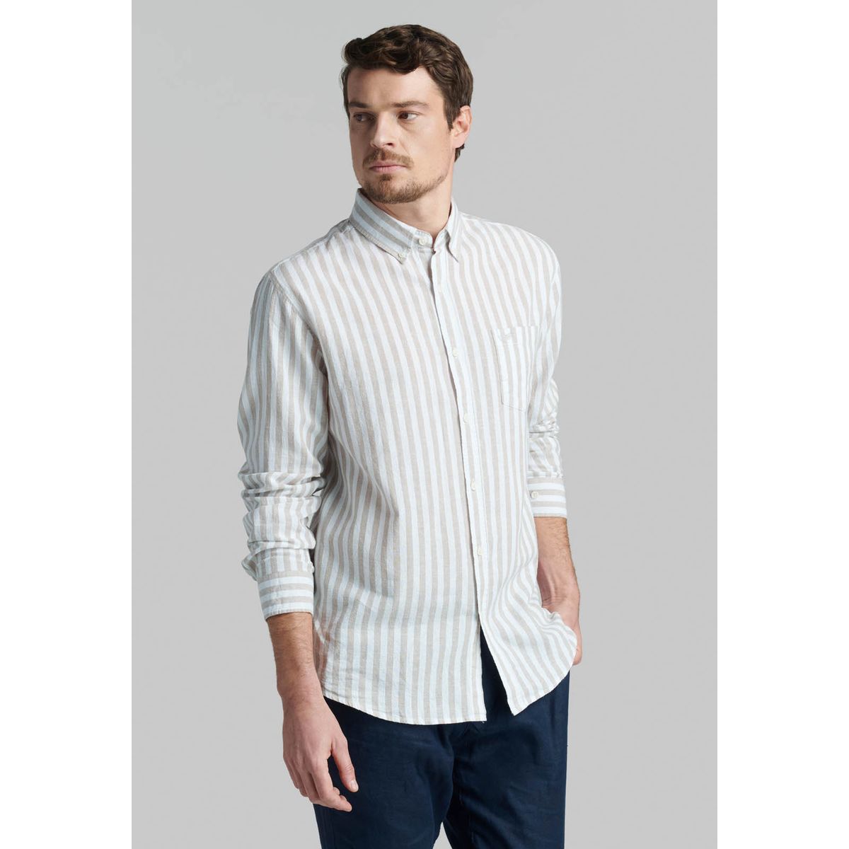 FEROUCH - Camisa Lino Listada Omaga Beige Ferouch