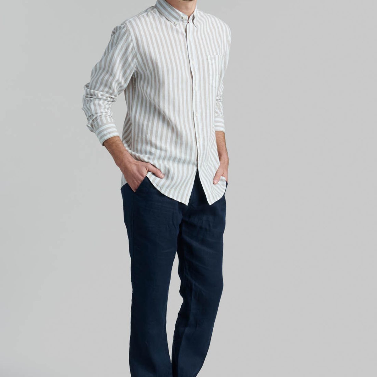 FEROUCH - Camisa Lino Listada Omaga Beige Ferouch