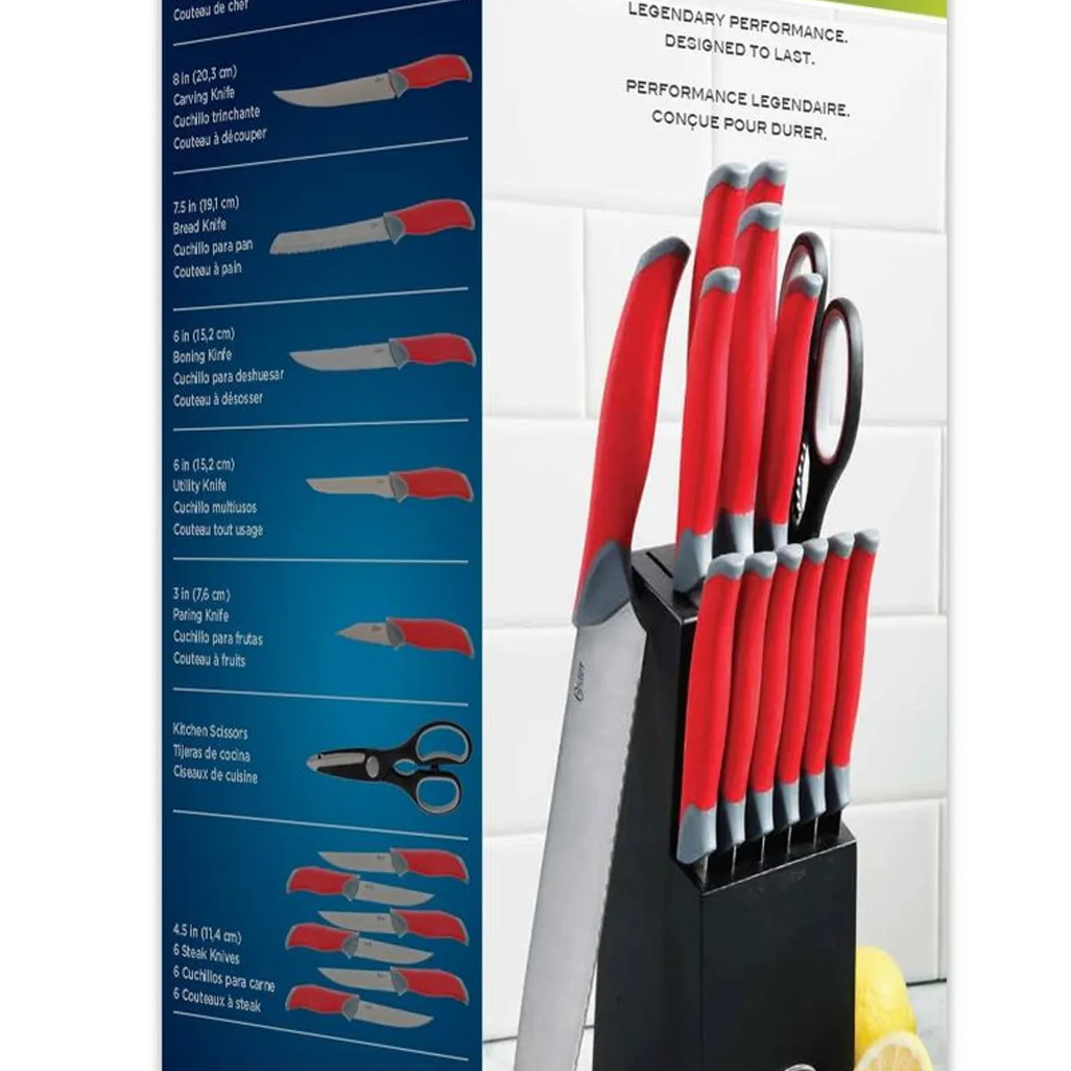 OSTER - Oster Set De Cuchillos Lindbergh Acero 14 Piezas Inox Rojo